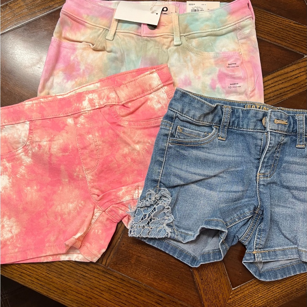 THREE pair of girls shorts. Size 10. Two are NWT. One is new without tags.